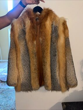 Red Fox Fur Coat in Golden Brown and Gray